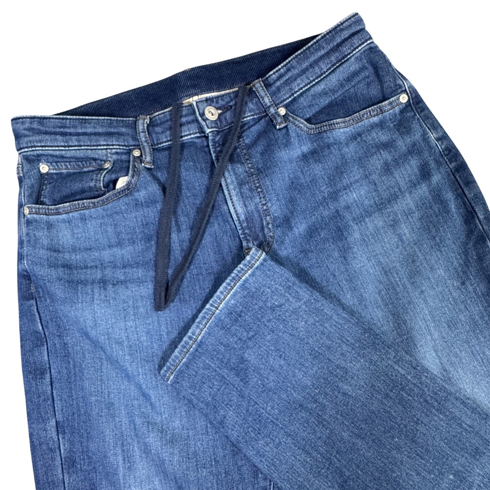 Uniqlo EZY Jeans Slim Tapered Men L Dark Wash Stretch Comfort Denim Pants 34x30